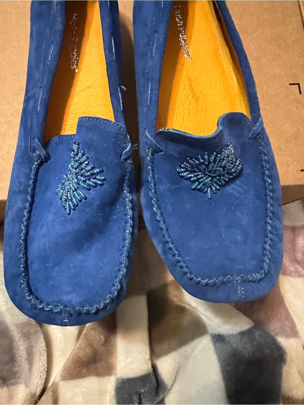 Hush Puppies Blue Suede Beaded Moccasin Flats